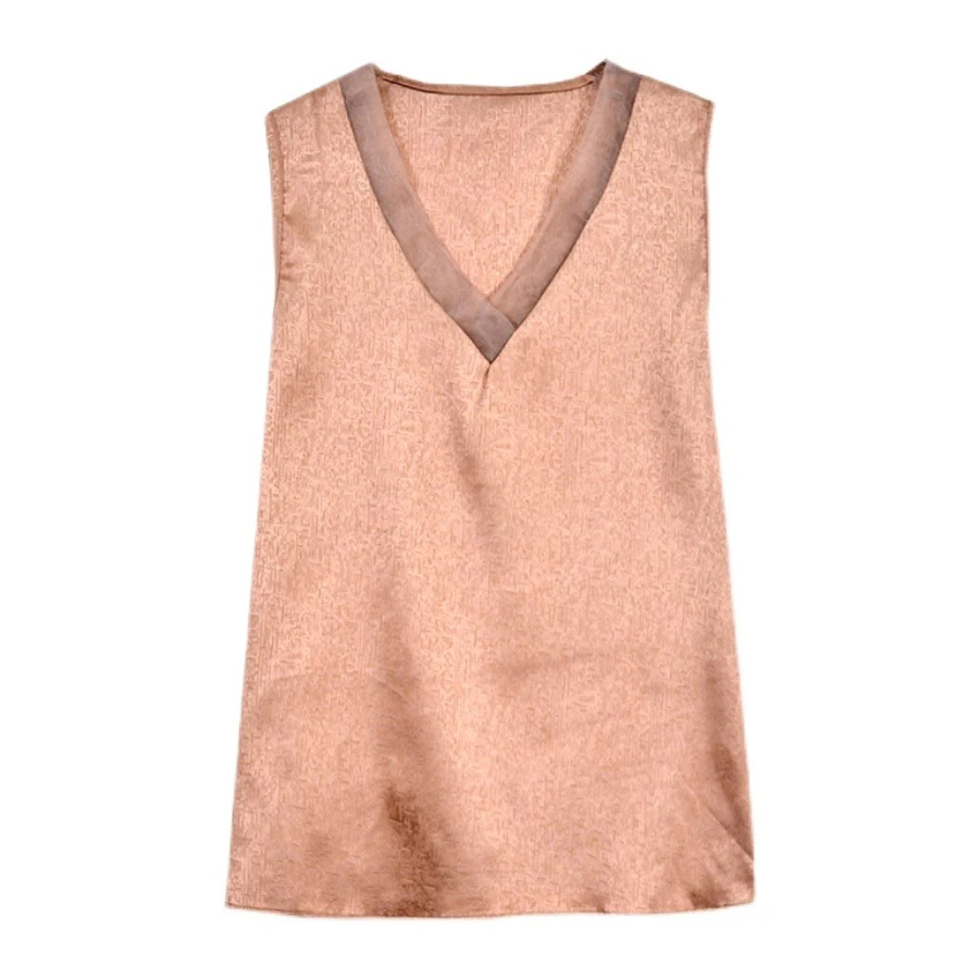 

2022 Summer Woman Quality Solid Color Jacquard Mesh V-Neck Satin Tank Tops