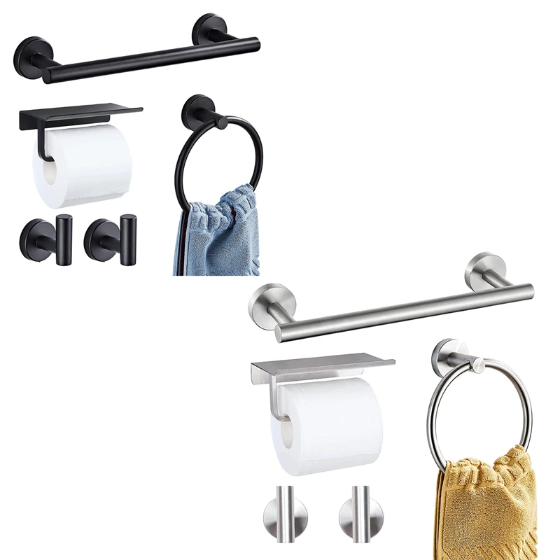

BMDT-5 Pieces Bathroom Hardware Set, Include 16 Inches Towel Bar, Towel Ring, Toilet Paper Holder With Shelf, 2 Hooks