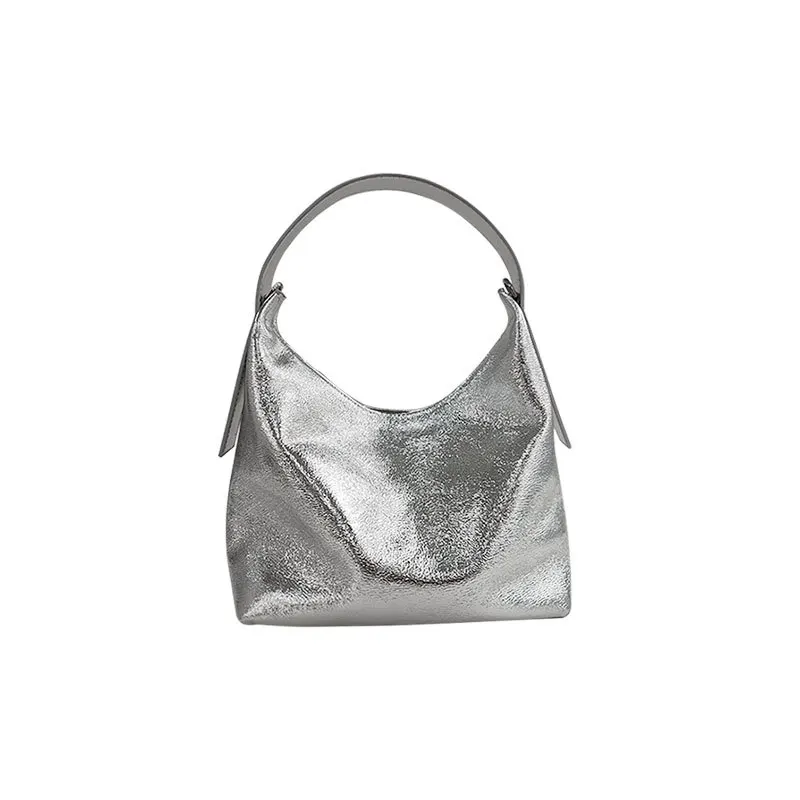 

New Genuine Leather Women's Bag Summer Silver Underarm Bag Personalized Handbag Top Layer Cowhide Pillow Bag Crossbody