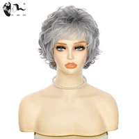 synthetic curly wig for white women short hair wig ombre grey hair wigs with bangs womens cosplay party wig xishixiu hair
