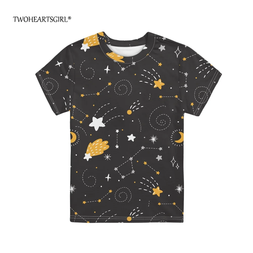 

Детская футболка с коротким рукавом twoheart, летняя повседневная футболка с изображением звездного неба, Детская Удобная уличная одежда