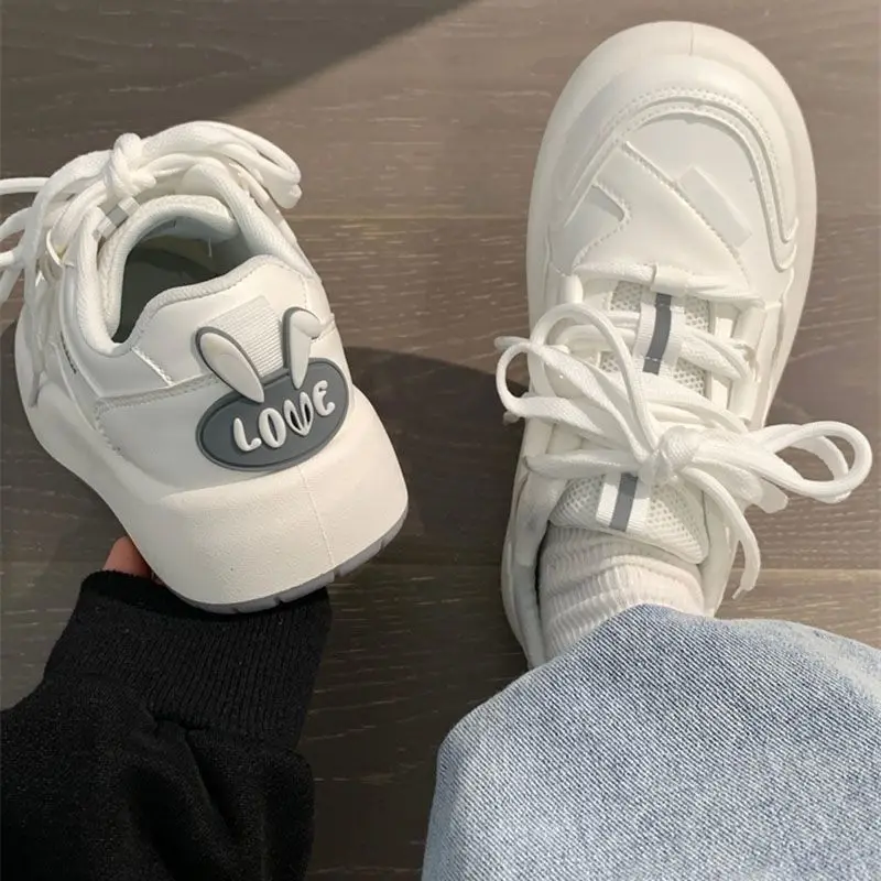 SHANPA Kawaii Rabbit Ears Decorative White Shoes Korean Fashion 2022 Autumn New All-match Student Casual Cute Platform Shoes