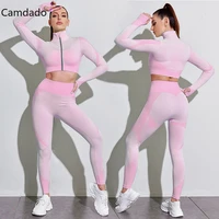 seamless women yoga suits long sleeve yoga set gym pants sportswear sexy bra tops hight waist leggings quick dry gym suit