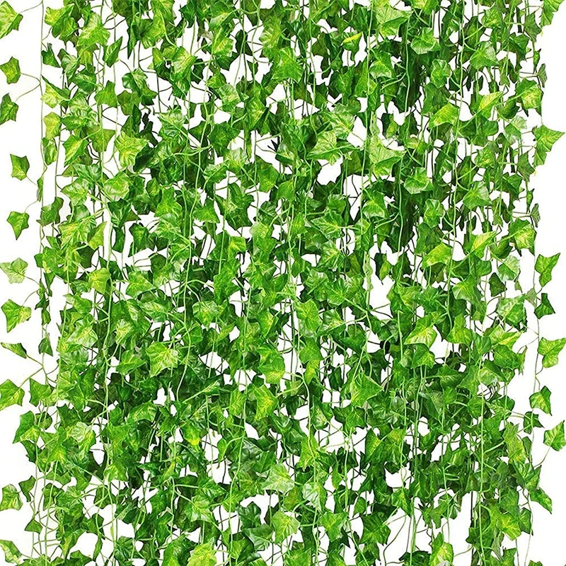 12PC Artificial Plants Ivy Greenery Garland Christmas Green Leaf Hanging Fake Vine for Home Garden Wedding Party Wall Room Decor