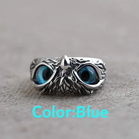 Регулируемое Винтажное кольцо в виде совы для мужчин и женщин кольцо в стиле ретро с цветными глазами