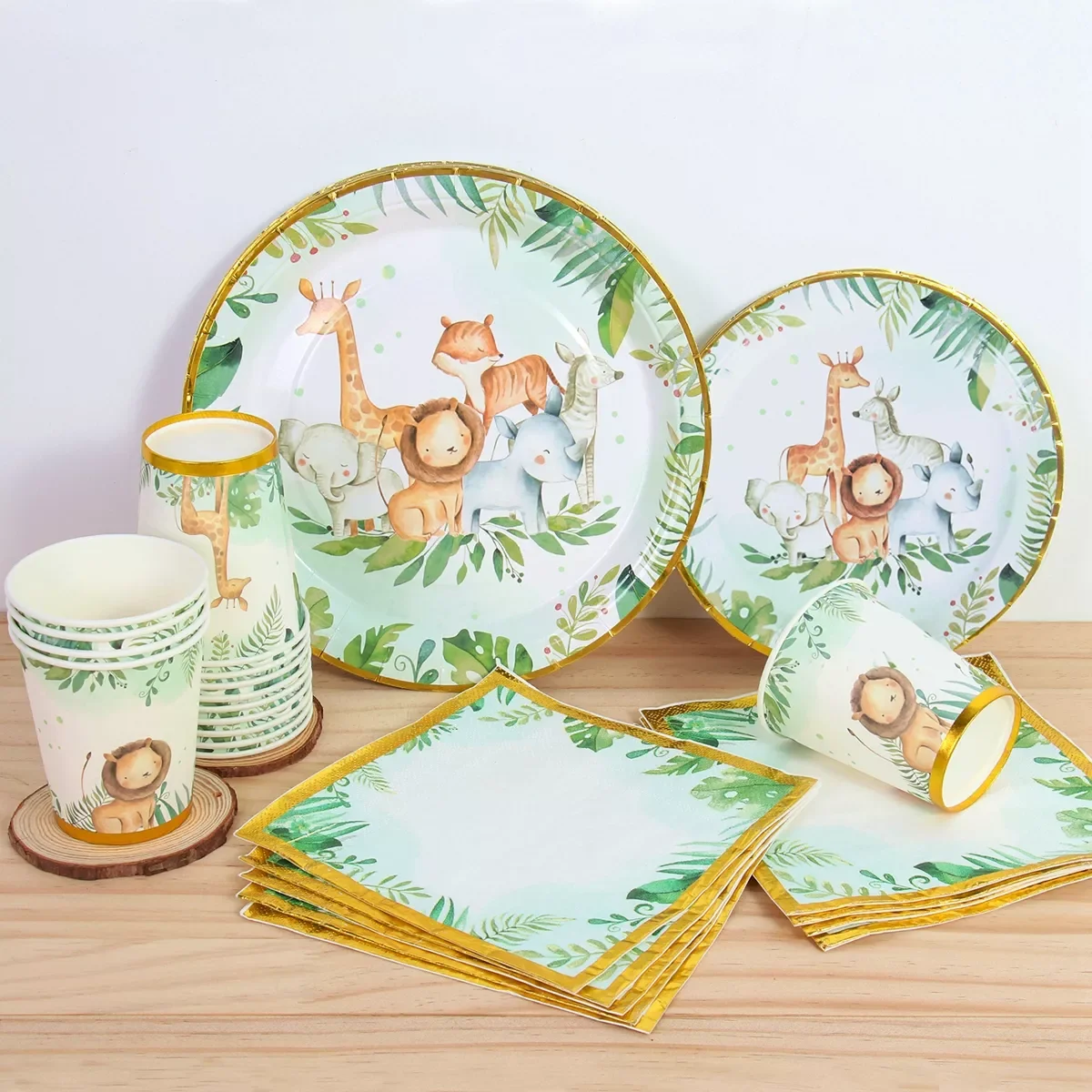 

Animals Disposable Tableware 1st Birthday Decoration For Home Kids Baby Shower Wild One Safari Party Supplies Woodland