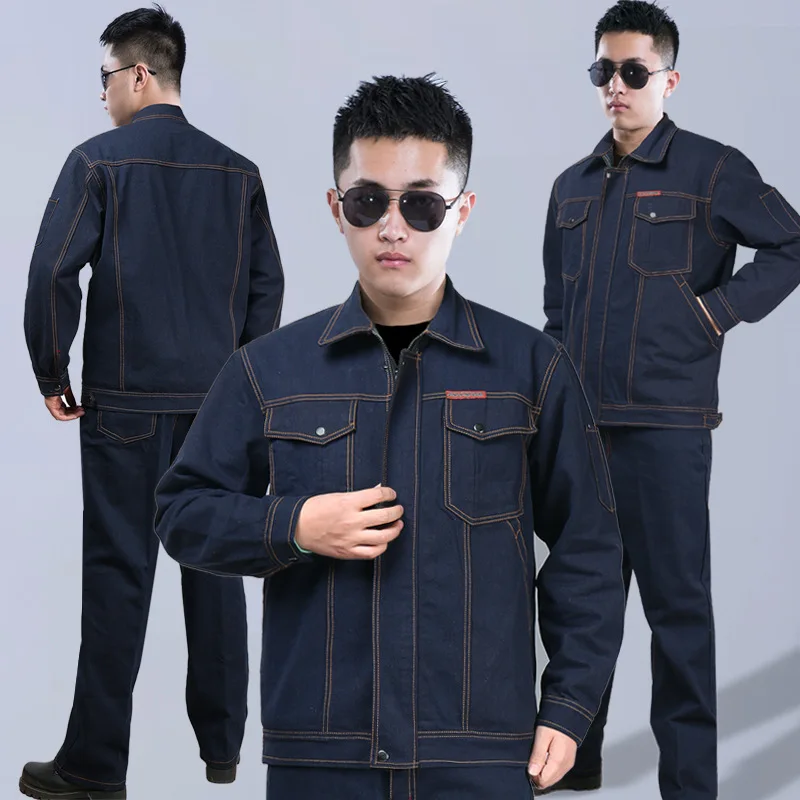 

Autumn winter welding suit denim working coveralls factory workshop mechanical repairman worker Uniform for men women jeans suit