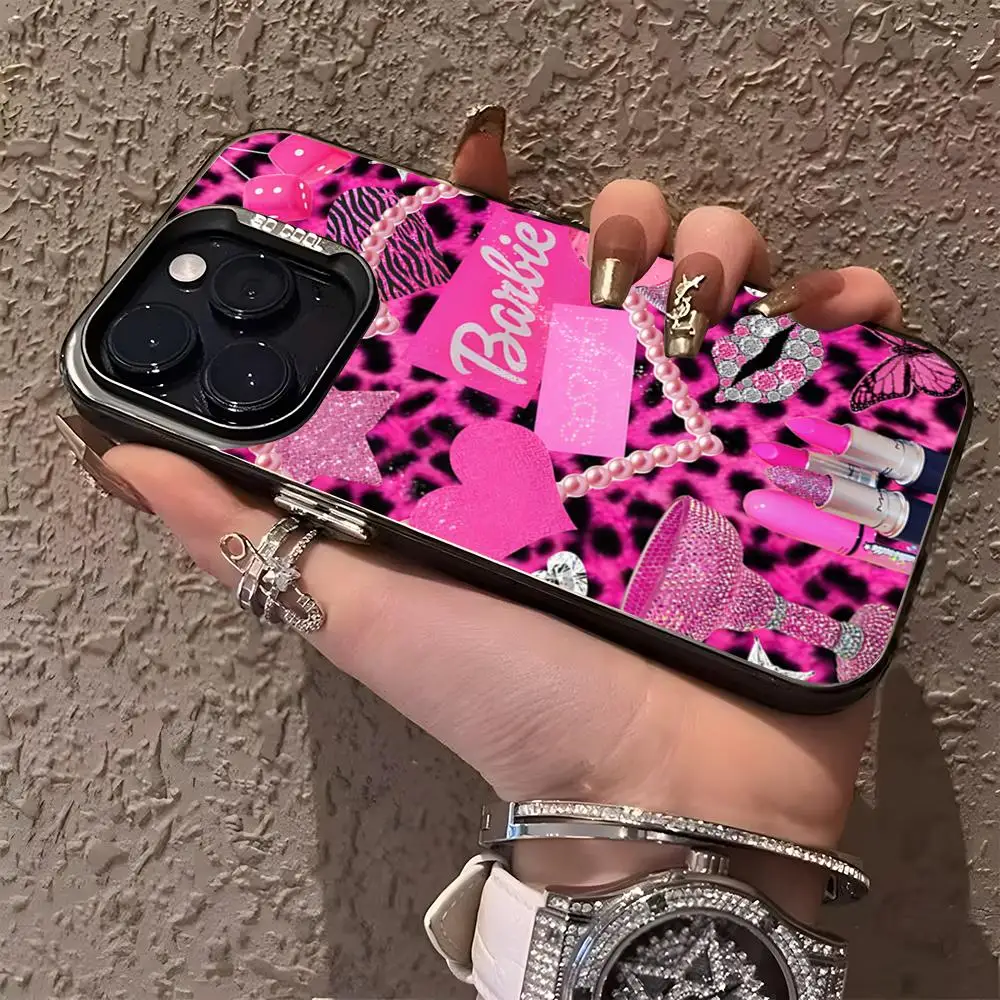 MINISO-Fashion Girls B-Barbie D-Doll Phone Case Matte Colored Silver For Iphone 16 15 14 Pro 13 12 Plus 11 7 Cover