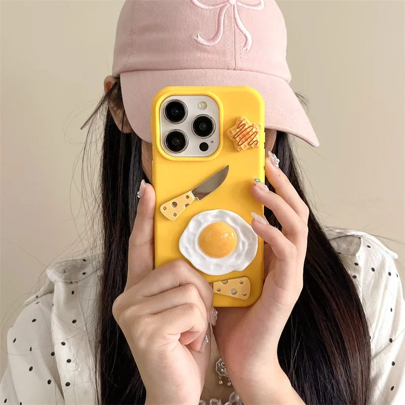 Корейский Веселый Чехол для омлета и столовых приборов iPhone X S Max 11 12 13 14 15 Pro с