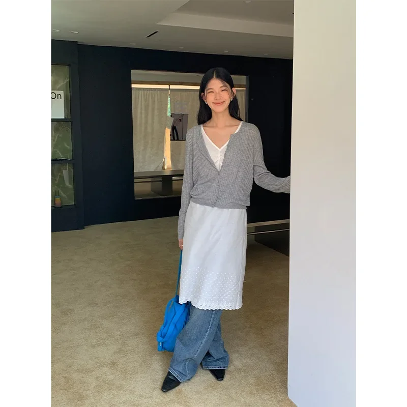 Feiding Thirteen Row 2024 осенний новый простой тонкий вязаный кардиган с круглым вырезом