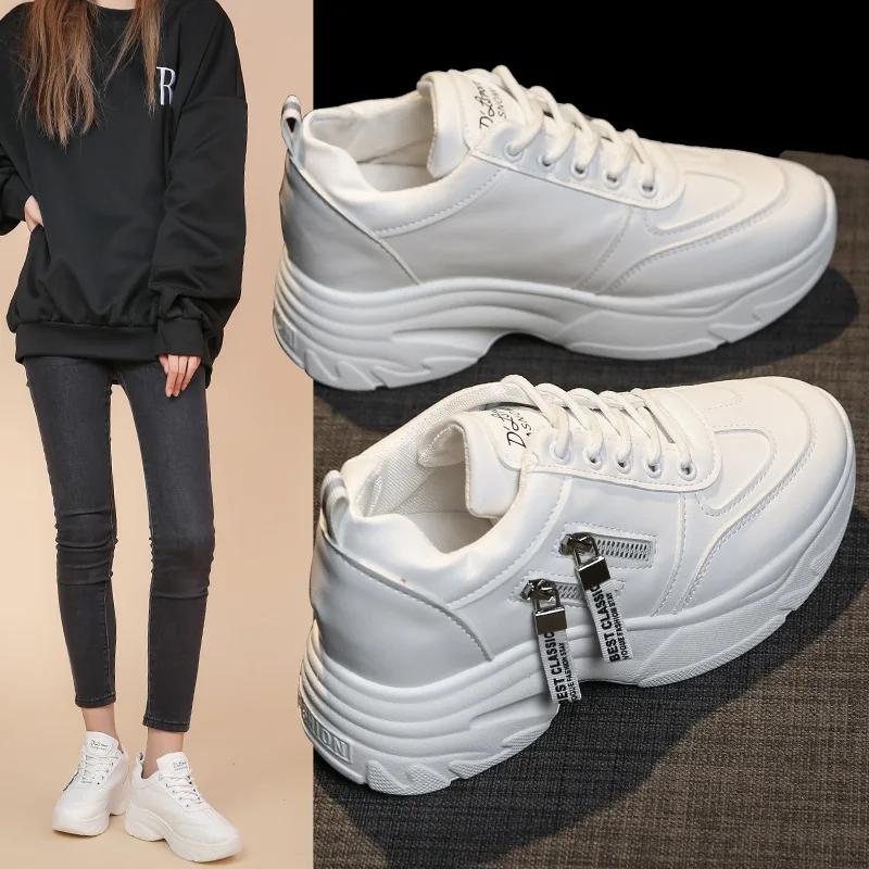 

Женская спортивная обувь, женские модные кроссовки на платформе, новинка, черные, белые женские повседневные туфли, женская обувь на шнуровке с вулканизированной подошвой