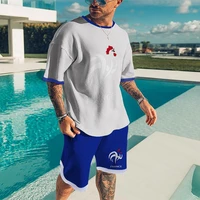 2022 new summer mens tracksuits short sleeve oversized t shirts casual man sets rooster print male clothes sports suit for men