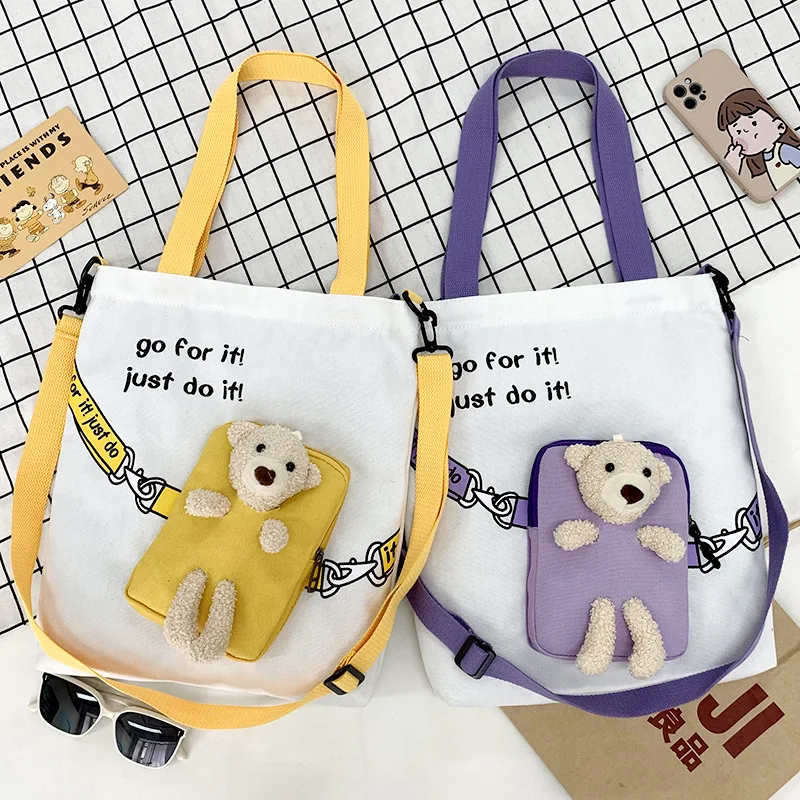 

Ladies Tote Shoulder Bag Women Canvas Shopping Women Eco Reusable Shopper Bags Cartoon Printing Student Textbook Bags