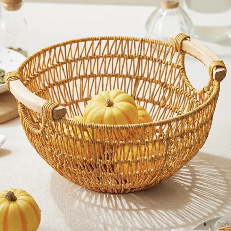 

Rattan Imitation Hand-woven Storage Organization Basket Bowl with Handle