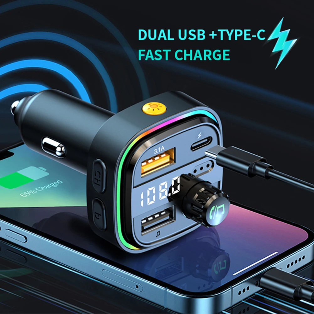 

Dual USB Type-C Bluetooth Car MP3 Player Charger Car FM Transmitter Hands Free Car Charging Fast Charging