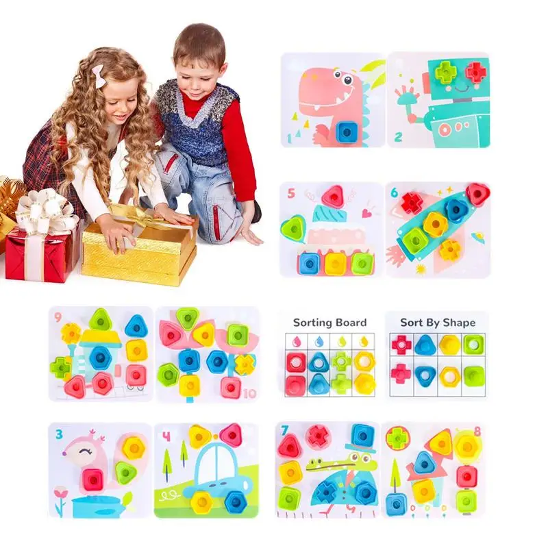 

Игрушка Монтессори с винтами и болтами, цветное распознавание раннего развития, строительные блоки в форме гайки, игрушка-пазл для детей