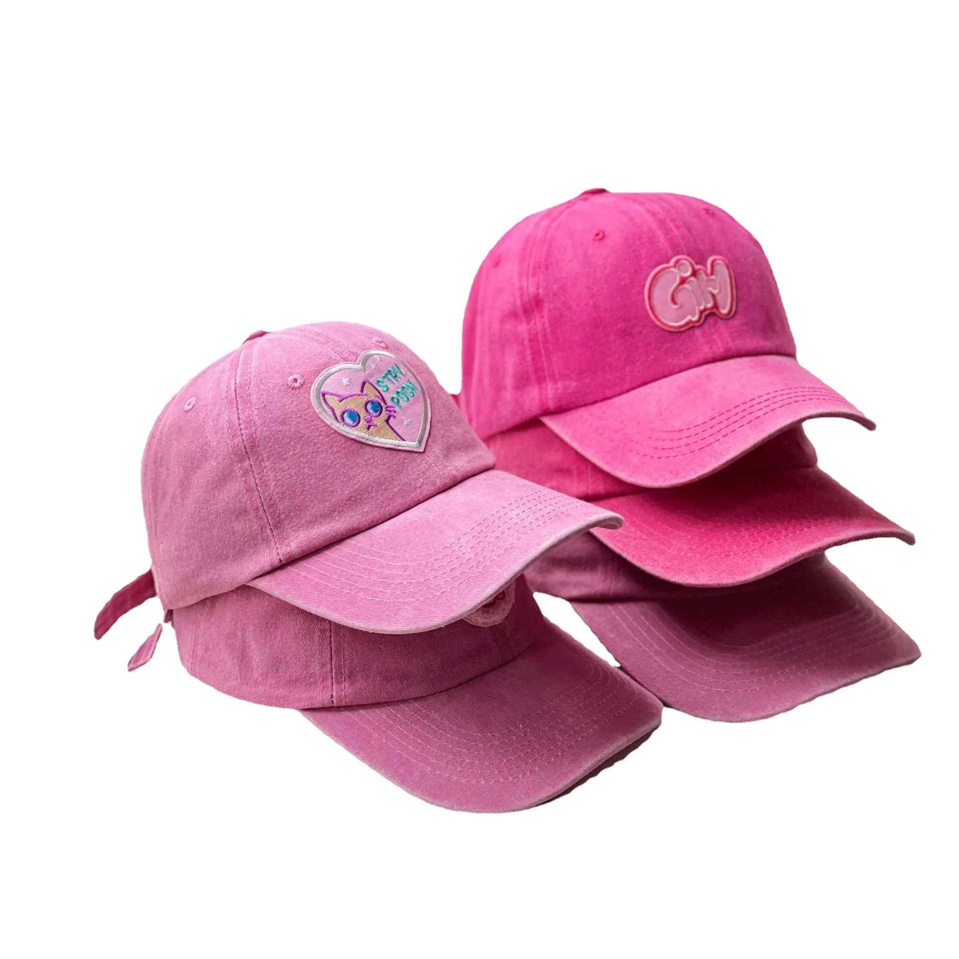 

Woman Cartoon Love Pink Baseball Cap Summer Fashion Embroidery Cat Cute Hat Women Wash Old Baseball Cap Sun Caps Snapbacks