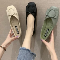 new korean spring pointed single shoes versatile square buckle womens shoes flat heel flat bottom shallow mouth comfortable