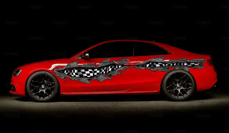 

3D Гоночный флаг, автомобильный виниловый флаг, автомобильный виниловый полноцветный Племенной клетчатый флаг, наклейка, полноцветная Авто...