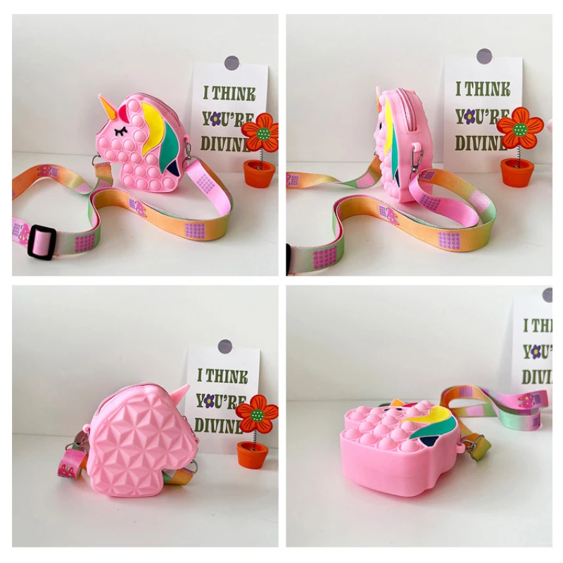 Cute Cartoon Horse Children Silica Gel Shoulder Bag Lovely Baby Girls Mini Messenger Bag Rainbow Boys Kids Coin Purse Handbags