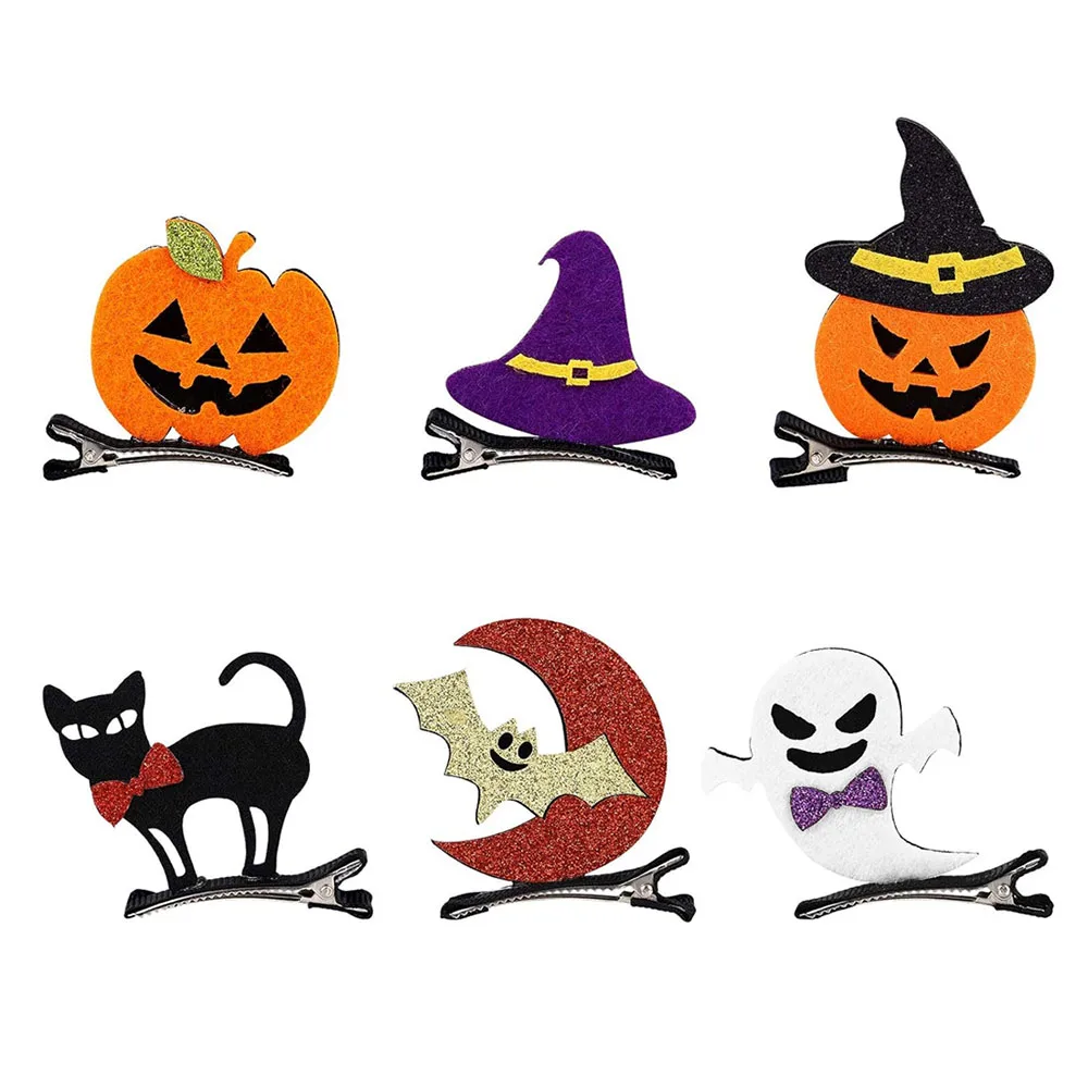 

6Pcs Halloween Cartoon Hairpins Pumpkin Ghost Bat Cat Hat Hair Barrettes Hair Clips Cute Dress Up Party Accessories for Girls