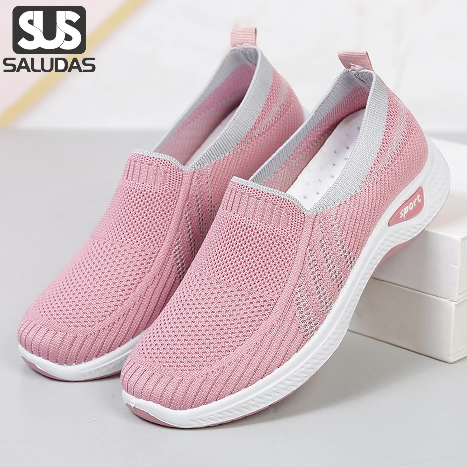 

SALUDAS Women Sneaker Knitted Shoes Breathable Female Women Vulcanized Shoe Solid Walking Shoe Fashion Summer Flats Casual Shoes