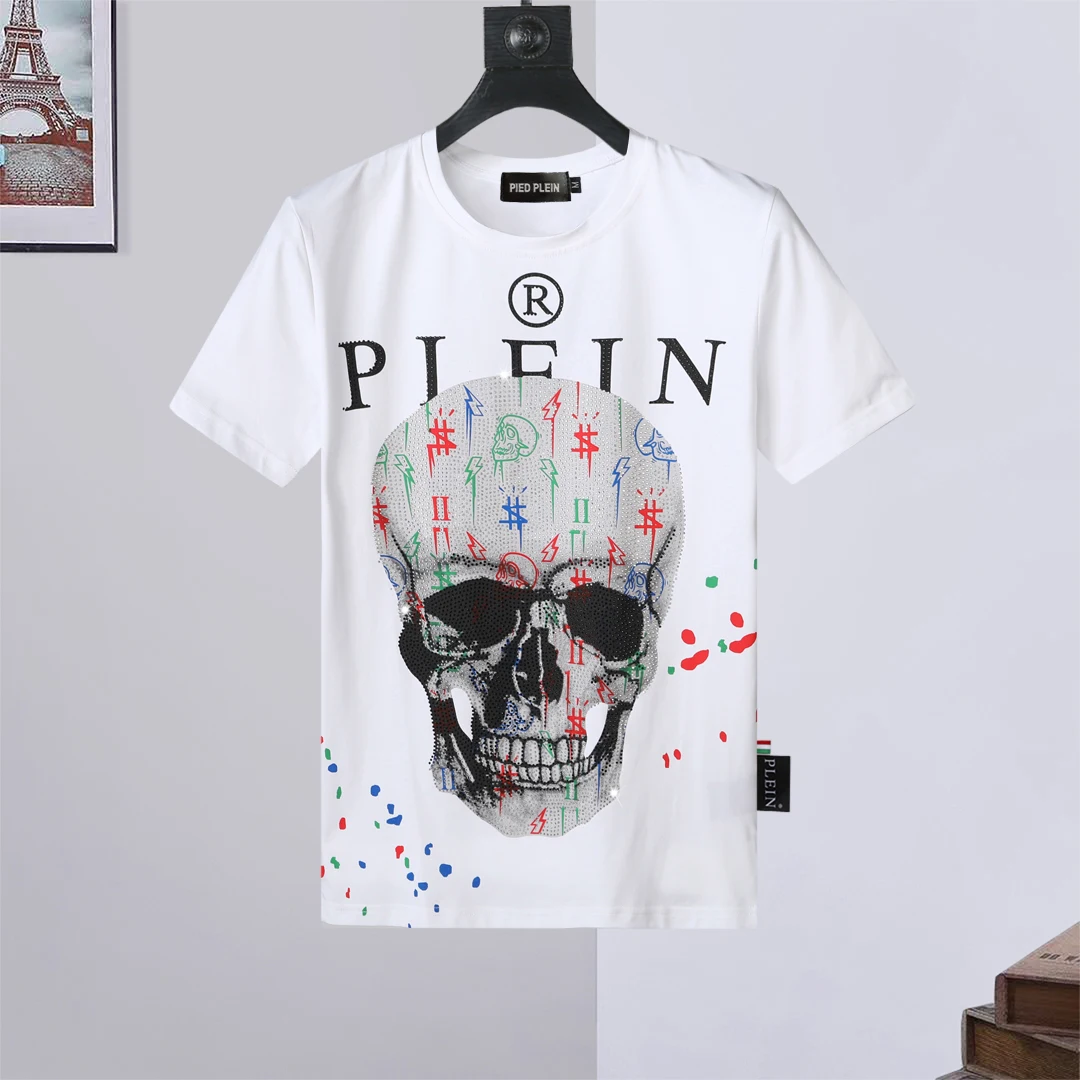 

T-SHIRT IN BLACK ROUND NECK SS SKULL AND PLEIN 100% Cotton European T-shirts Men Print Tops Comfortable Tees Quality Tshirt