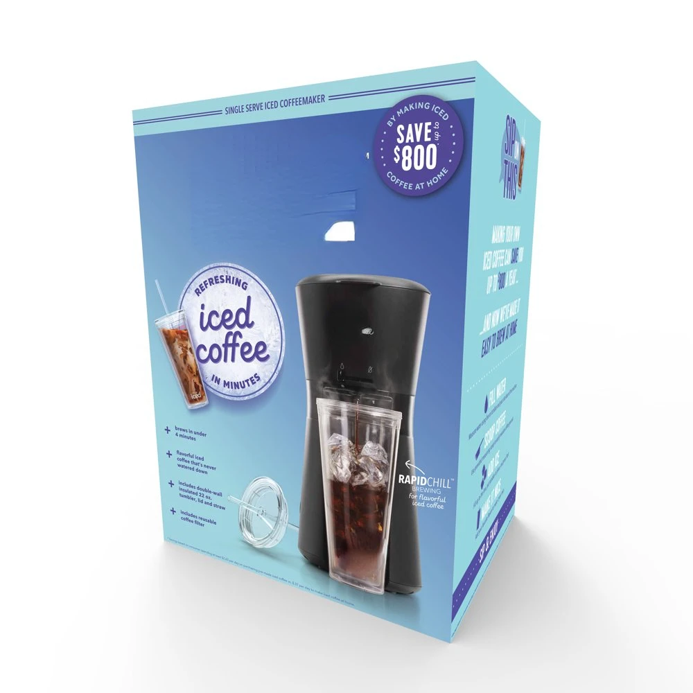

Iced and Hot Coffee Maker with Reusable Tumbler and Coffee Filter, Black