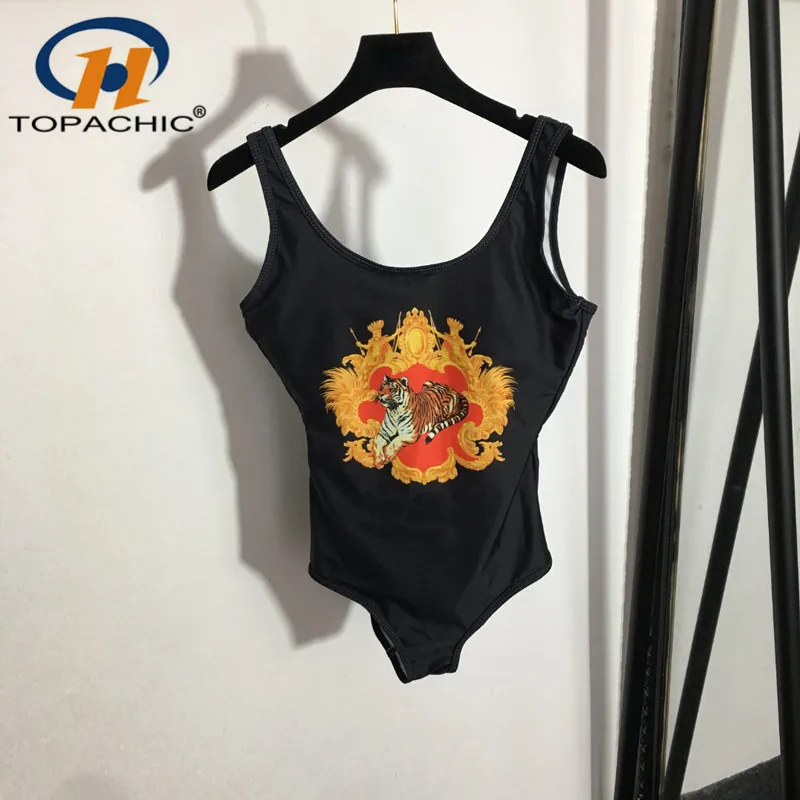

6.9 High Quality Casual Fashion New Tiger Animal Print Spaghetti Backless Strap Bodysuit Swimwear Women