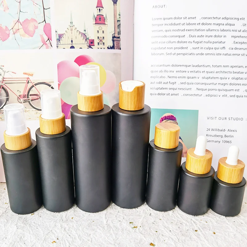 Пустые матовые черные стеклянные флаконы для парфюма с распылителем дорожные