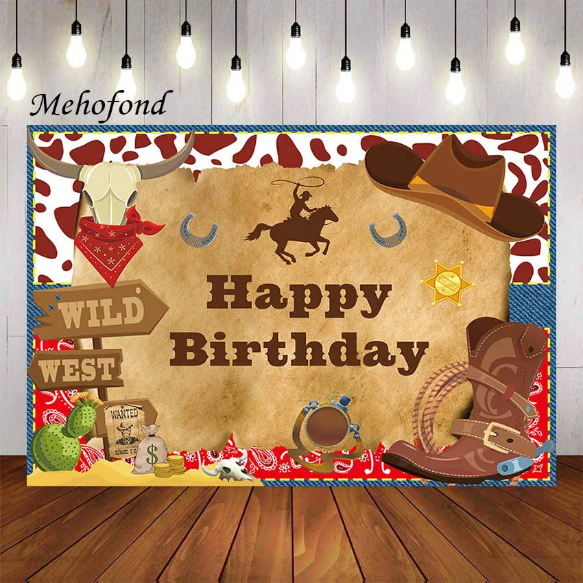 

Mehofond Photography Background Western Cowboy Wild West Boys Birthday Party Cake Table Decorations Backdrop Photo Studio Props