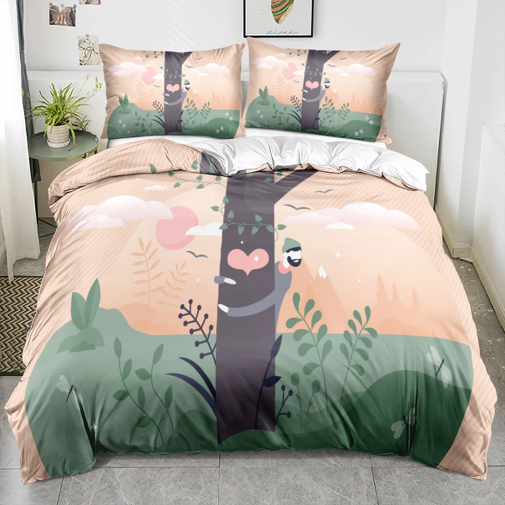 

Комплект постельного белья для мальчиков, цифровое 3D белье с деревом, 2 спальни, пододеяльник розового/белого цветов, двойной/Королевский ра...