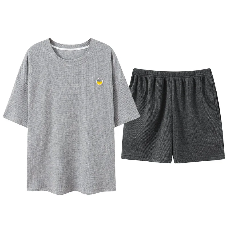The New Pajamas for Women's Summer Cotton Waffle Short-sleeved Shorts Highend Comfortable Home Service Suits Can Be Worn Outside