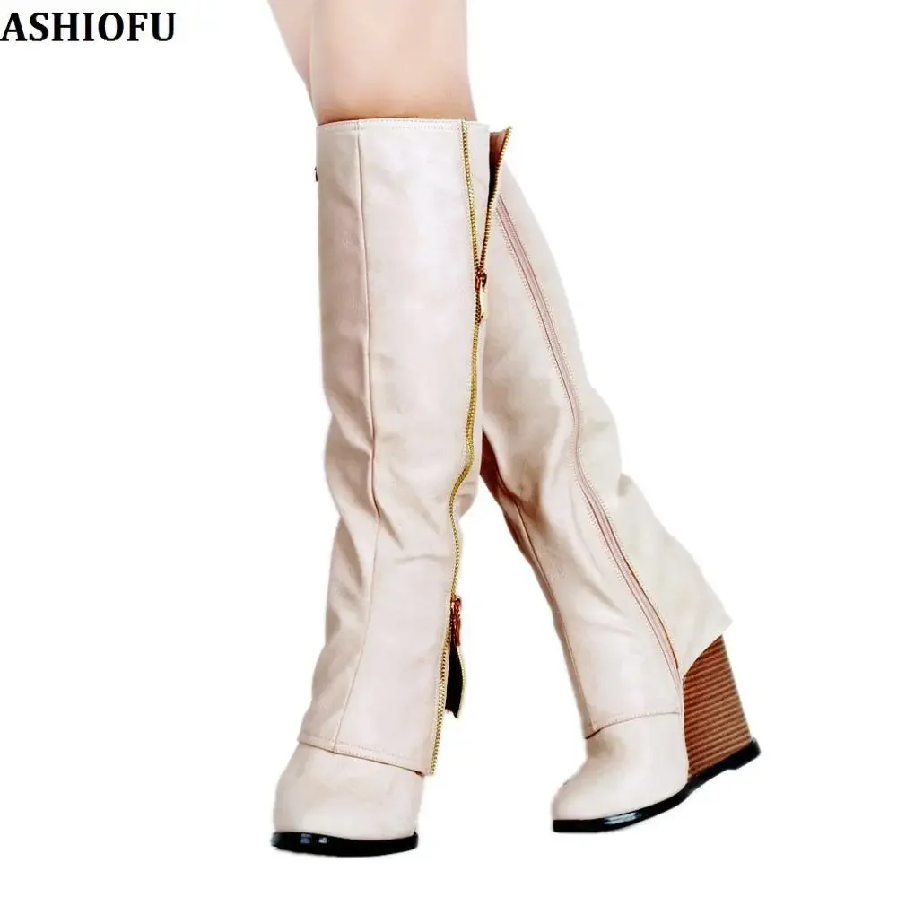 ASIOFU Лидер продаж женские сапоги до колена ручной работы с реальными фотографиями