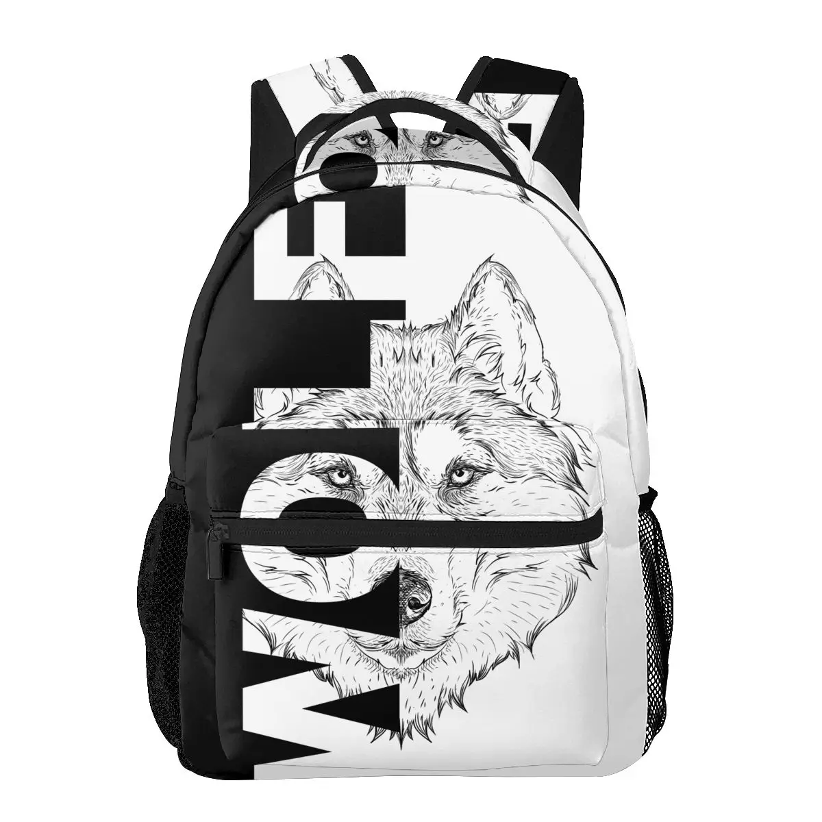 

Casual New Simple Women Backpack for Teenage Travel Shoulder Bag Wolf Portrait Black And White Print