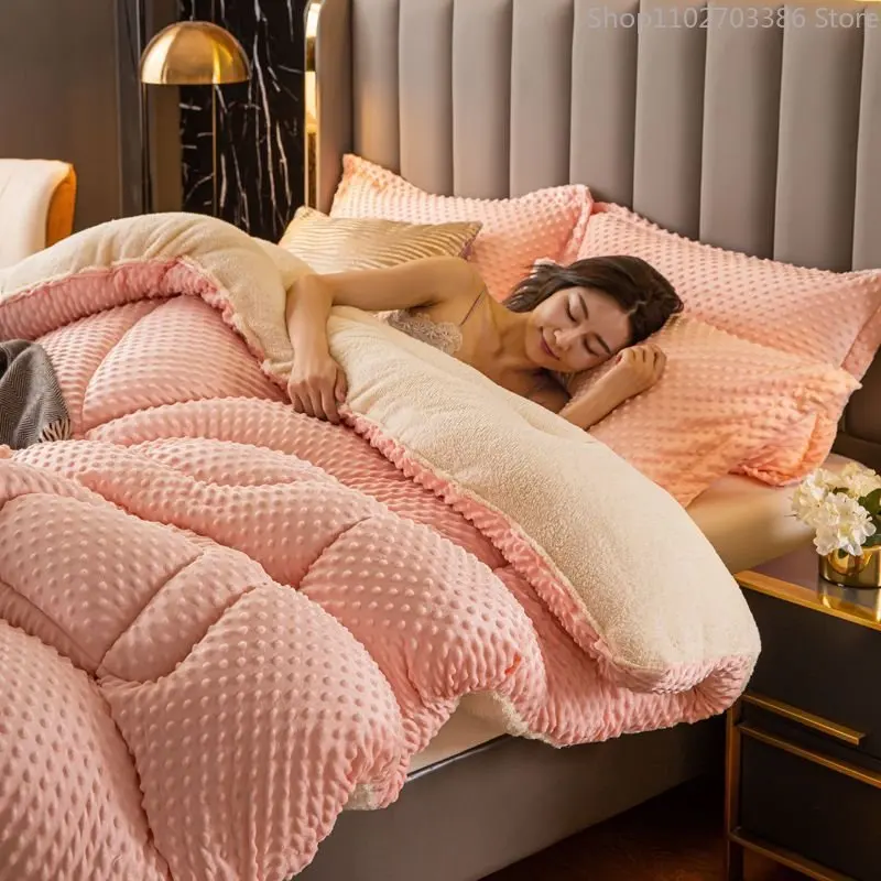 

Double Quilt Very Warm Winter Duvet Lamb Cashmere and Soy Fleece Warm Wool Quilt Thicken Blanket Comforters Core for Double Bed