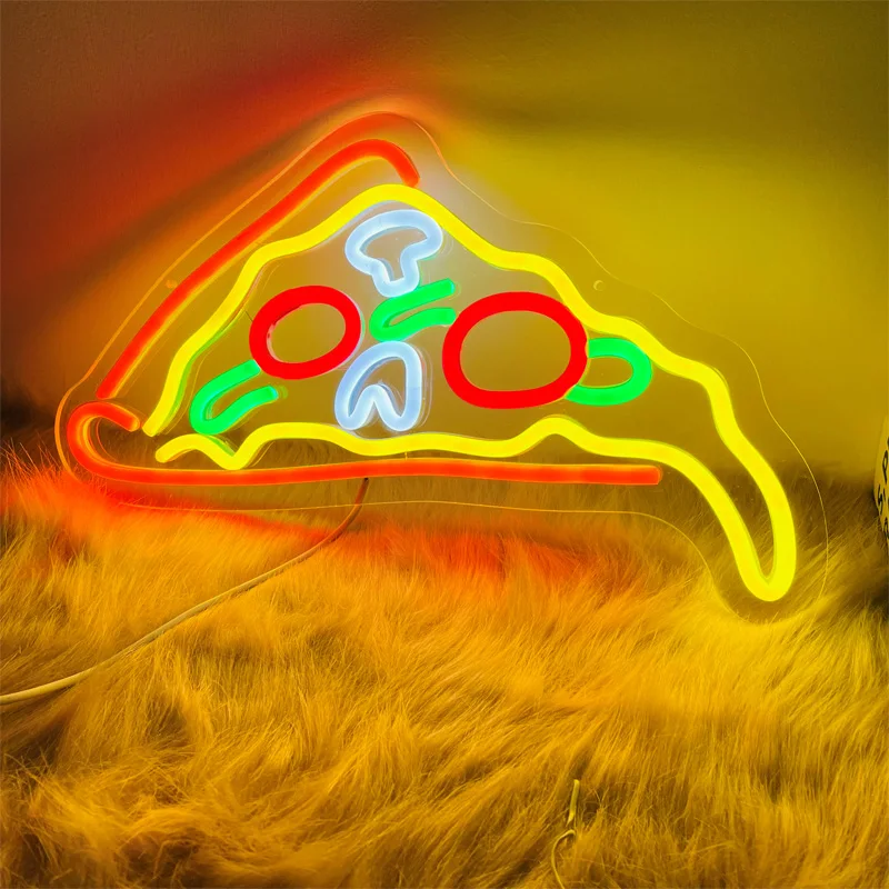 

Cartoon Neon Sign Pizza Signs Custom for Happy Room Kitchen Decor Pizza Store Neon Hang Wall Decoration Neon Light Night Lamp