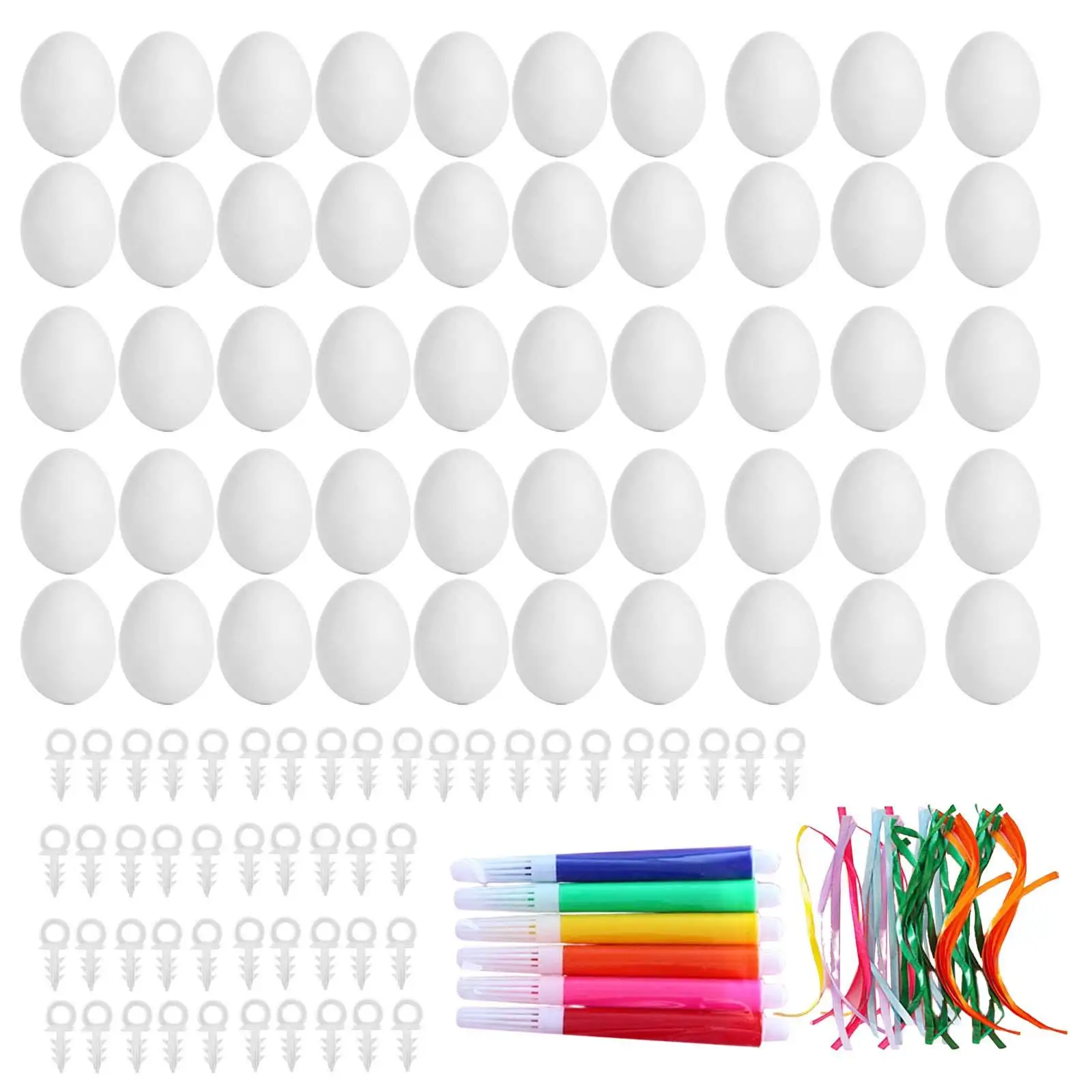 Easter Blank White Eggs DIY Material Kit 50Pcs for Kids Holiday Gifts Portable Accessories with Ribbon and Insert Rings images - 3