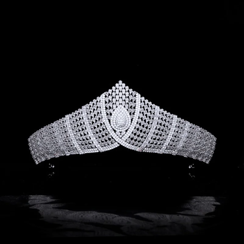 

MYFEIVO Exquisite Micro-inlaid Zircon Water Drop Wedding Crown Luxury Bridal Tiaras Elegant Bride Crowns HQ0575