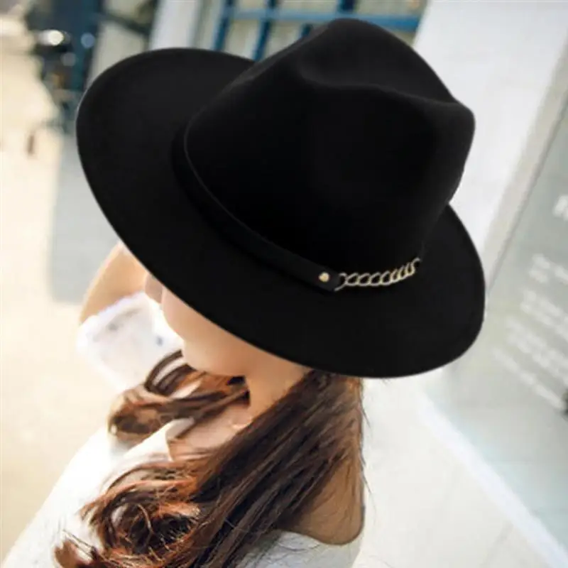 

Hat Felt Wide Brim Cap Winter Warm Cap Woman Vintage Hat Party Girl Clothing Accessories