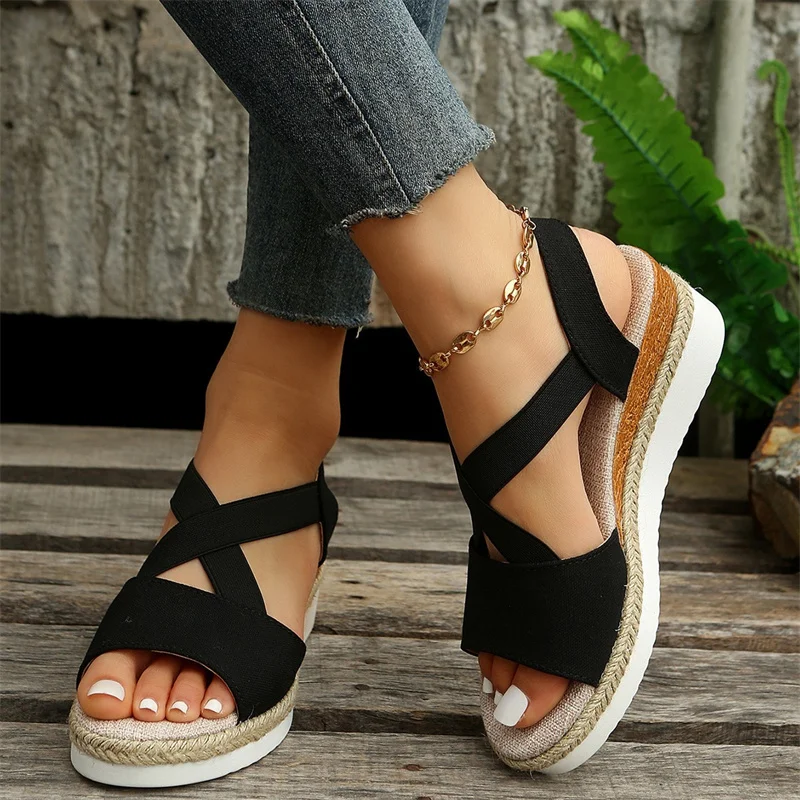 

2023 Casual Women Summer Wedges Sandals Comfy Peep Toe Snake Print Women Beach Sandals Female Sandalias Mujer Verano