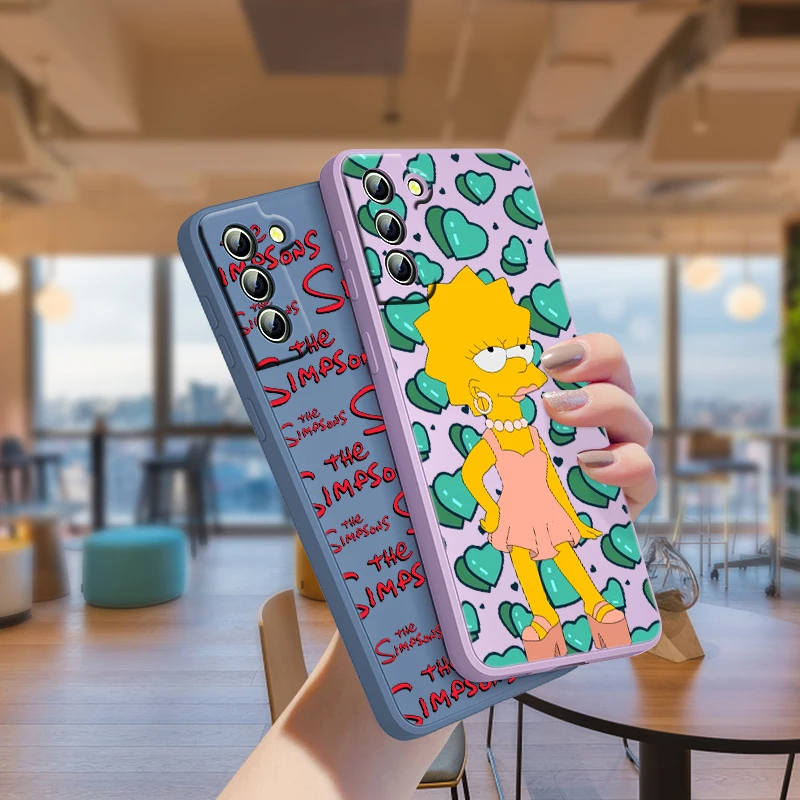 

Cute Cartoon The Simpson For Samsung Galaxy S21 S22 Pro S20 FE S10 Note 20 10 Plus Lite Ultra 5G Liquid Silicone Rope Phone Case