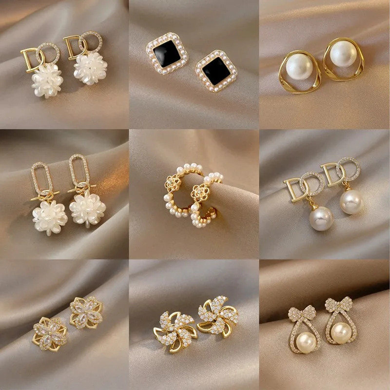 

S925 silver needle micro-set pearl earrings exquisite light luxury high quality earrings jewelry gift clothing accessories