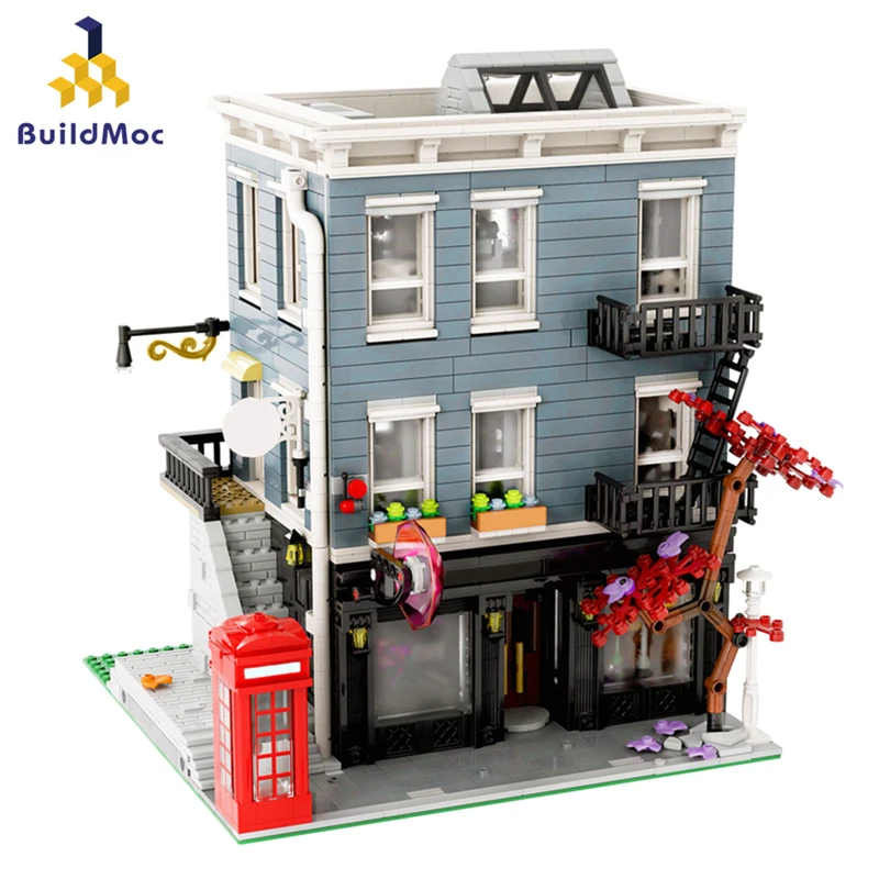 MOC Town Street View Umbrella Store Building Blocks Set Architecture House Bricks DIY Hut Model Toy For Children's Birthday Gift
