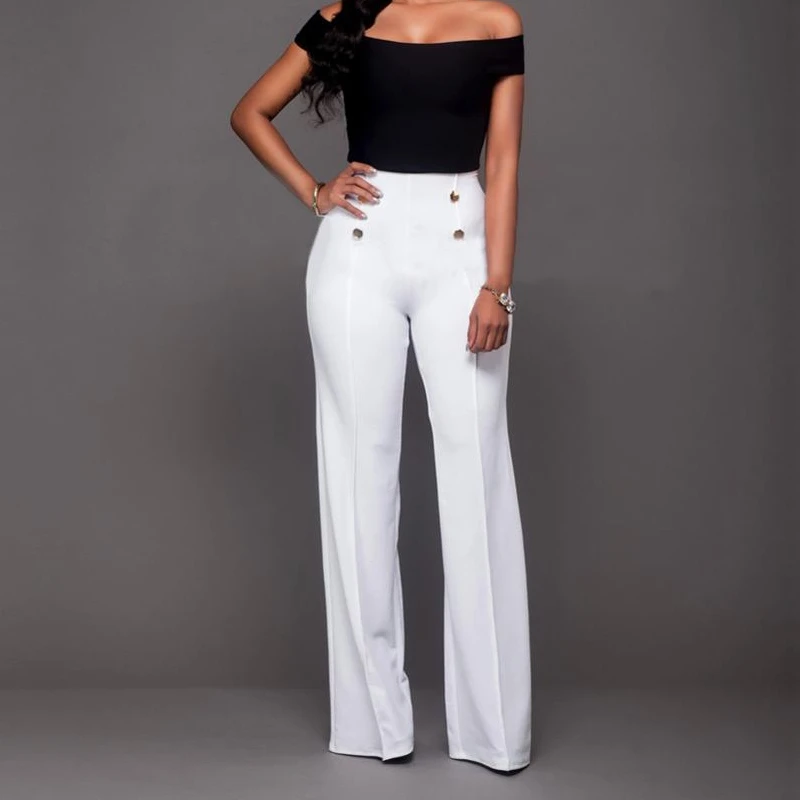 

Women Solid Color Double-breasted High Waist Long Pants 2021 Summer Clothes for Female Casual Loose Trousers Personality Stylish