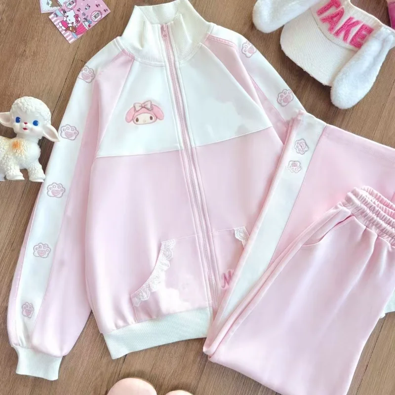 Фото Комплект Sanrio My Melody: толстовка и брюки (2 предмета), милый студенческий стиль, японский преппи-стиль, повседневный комплект, кардиган, гимнастическая форма, топы и брюки №2