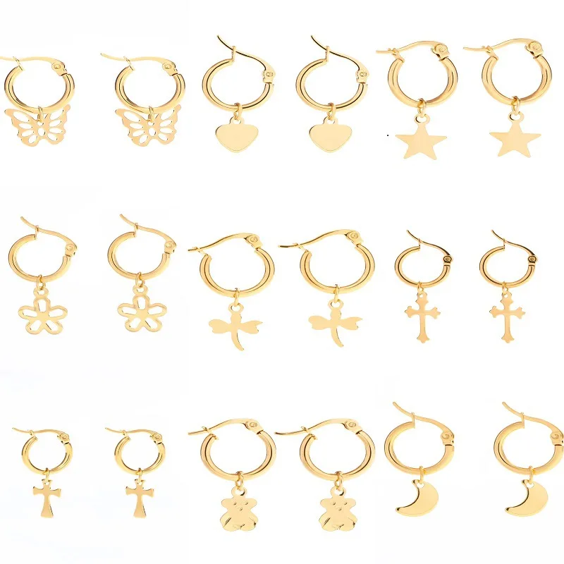 

Stainless Steel Hoop Ear Buckle Animal Drop Dangle Earrings for Women Small Heart Star Girl Vintage Statement