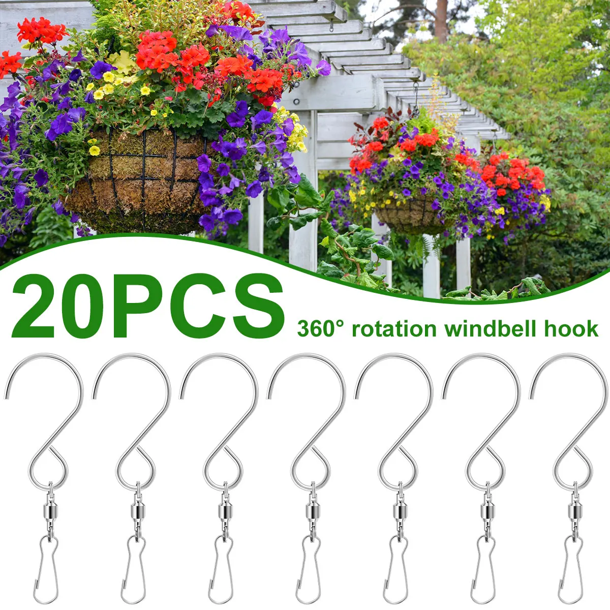 

20 Pcs Wind Spinner Swivel Hook Stainless Steel 360 Degree Rotating Wind Chime Hanger Heavy-Duty Windsock Hanging Swivel Hook