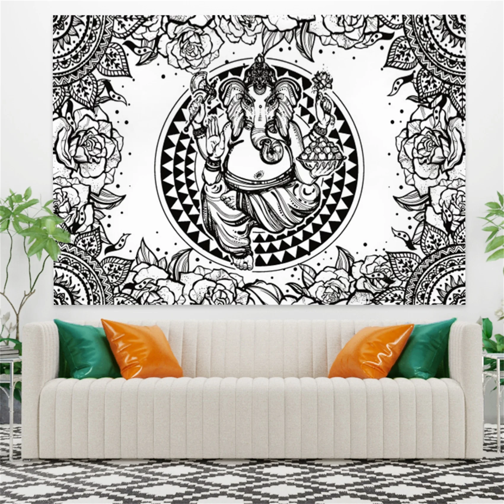 Гобелен индийский слон мандала Ганеша настенный подвесной Богемный Хиппи