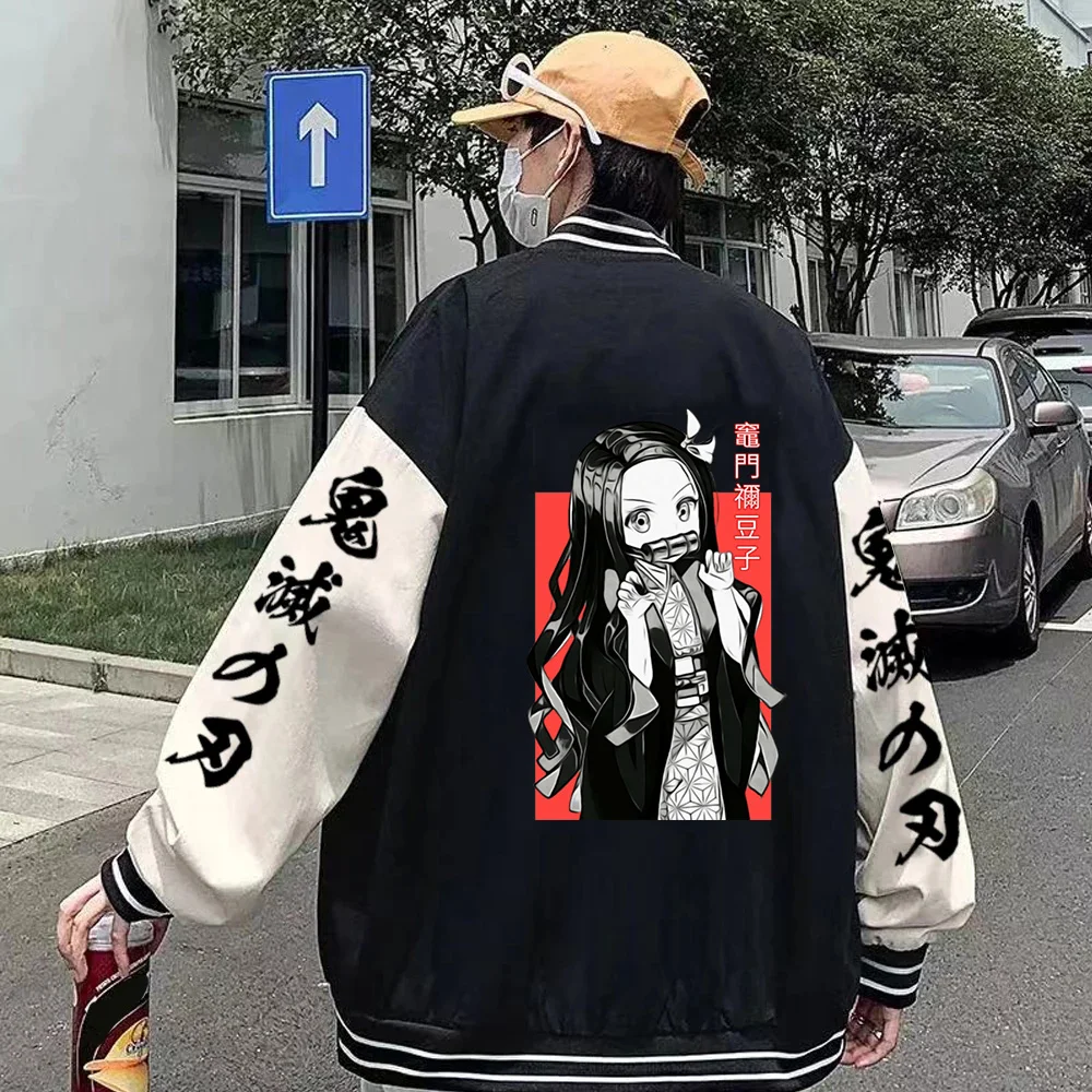 Anime Demon Slayer Zip Up Hoodie Kimetsu No Yaiba Sweatshirt Tanjiro Zenitsu Nezuko Print Baseball Jackets For Women Men Teens